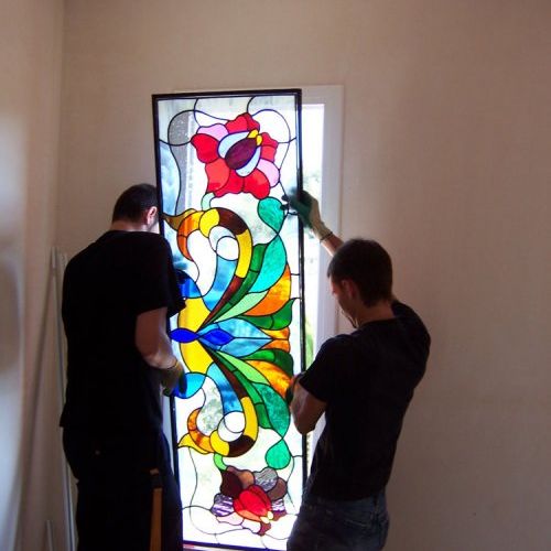 Montaje panel de vitral ensamblado en vidrio de cámara