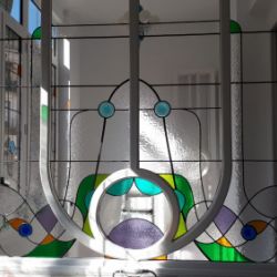 Vitral emplomado "Art Decó" para lavabo. Ronda Sant Antoni 