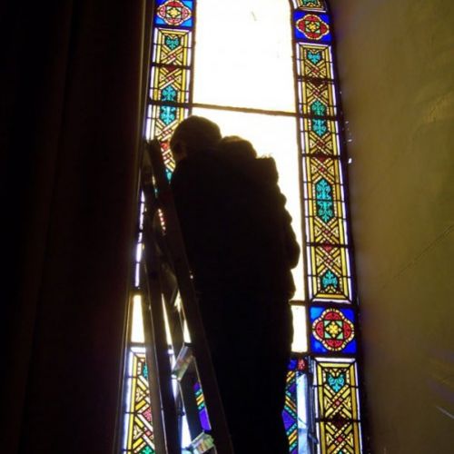 Restauración vidrieras emplomadas. Iglesia Canet de Mar