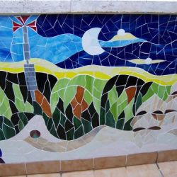Detalle mural de mosaico en vidrio