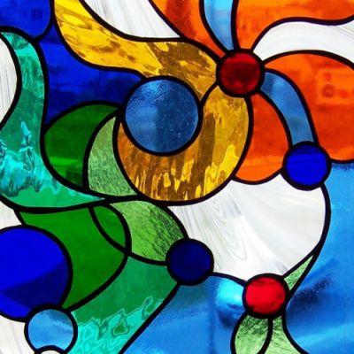 Detalle vidriera emplomada. Casa particular. Olot