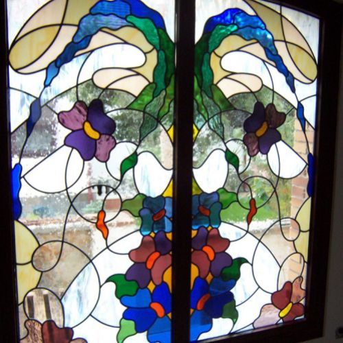 Vidriera emplomada. Casa particular. Santa Perpetua de Moguda