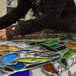 Restauración y adaptación vitral modernista. Particular. Barcelona