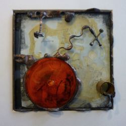 Obra de vidrio sobre pintura sobre tela