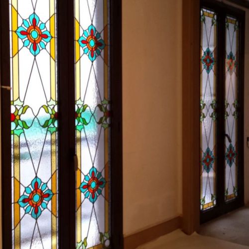 Vitral emplomado pra ventana de PVC, doble acristalamiento. Barrio gótico   Barcelona