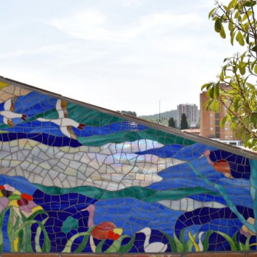 Mural mosaico en vidrio. Cerdanyola