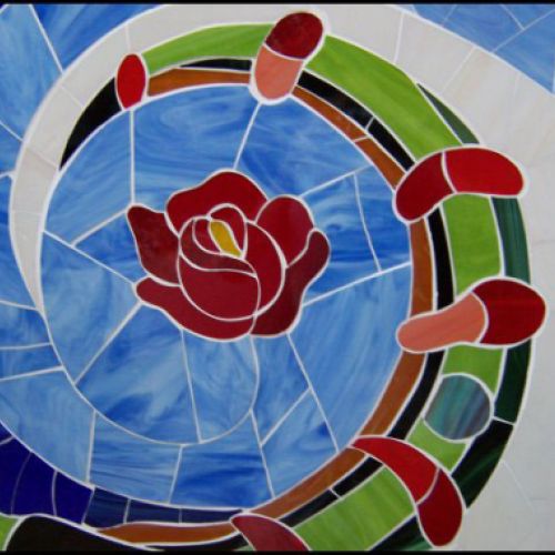 Detalle mural de mosaico en vidrio