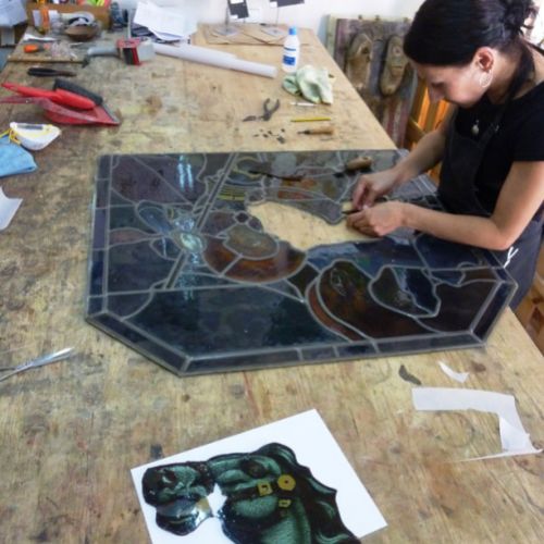 Proceso de restauración vitral Sant Jordi