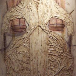 Vidrio emplomado, textil y pintura sobre tela