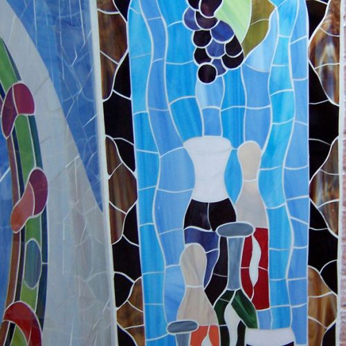 Detalle mural de mosaico en vidrio