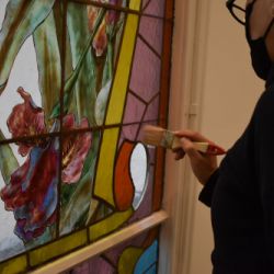 Restauración vitral emplomado  C/Ali Bei 3. Barcelona