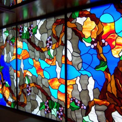 Vidriera emplomada. Restaurante Ca L'Esteve. Castellbisbal