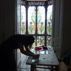 Restauración vidrieras modernistas. Carrer Roger de Llúria. Barcelona