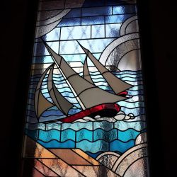 Restauración vitral escalera. Sitges